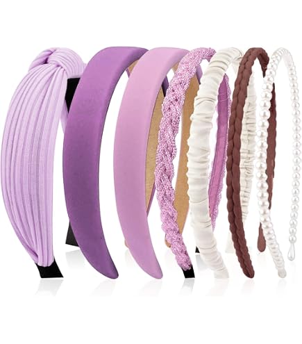 Set 7 Cerchietti Per Capelli Donna/bambina - Colori Giallo E Rosa, Perle, Scozzese, Floreale