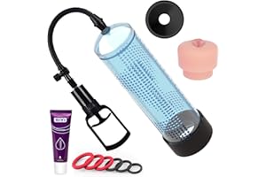OPEIXSAYKOC Bomba de Vacío para Hombre con 6 Anillos de Constricción y 2 Bases de Silicona Suave - Bomba para Pene para Mejorar el Rendimiento Sexual - Fabricada en ABS - Incluye Gel Lubricante