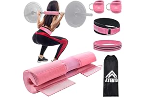 Brebebe 6er Set Langhantel Polster Set mit Gewichthebergürtel, Hip Thrust Pad für Leg und Po training, Nackenpolster Langhantel Set für Squats Lunges, Gewichtheben,mit 2er Knöchelriemen, Fitnessbänder