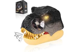 Jirmerp - Máscara de dinosaurio para Halloween, máscara realista con forma de cabeza de dinosaurio, los ojos brillan y gruñen dinosaurios, máscara de cosplay para Halloween, color gris