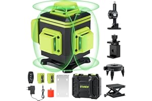 STANEW Digital On-Screen Laser Level 4 x 360°, Auto-Leveling Green Laser Level 4D 16 Line Horizontal and Vertical with Integrated Remote Control Rechargeable Battery 2 * 2400 mAh