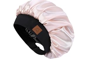 Hat Hut Satin Bonnet Silk Bonnet Sleep Cap for Women Hair Bonnet for Curly Hair Sleeping Adjustable Wide Band Double Layer