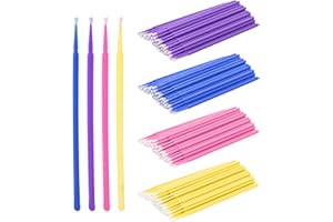Surplex 400 Stück Wattestäbchen, Kopf biegbare ultrafeine Microbrush Microbürstchen Reinigungsstäbchen zur Minipinsel Wimpernverlängerung Zubehör für Makeup und Reinigung (Lila+Blau+Rosa+Gelb)