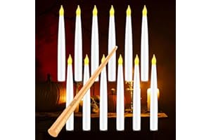 Coovee Candele LED Senza Fiamma con Telecomando a Bacchetta Magica, 12 Floating Candles da Appendere, Calda Lampeggiante Candela, Candela Conica Elettrica per Matrimonio Halloween Festa di compleanno