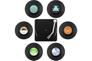 BEEK 7Z2AWJ 6 Posavasos Retro con Forma de Disco de Vinilo con Caja Antideslizante aislados, Acrylic