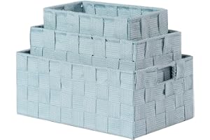 BM Cestino Portaoggetti Bagno Effetto Rattan, Set di 3 Cestini Bagno da Scaffale Intrecciato Rettangolare Organizer Scatole Portaoggetti Adatto a Diversi Usi Organizzazione (Turchese)
