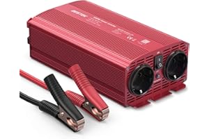BESTEK 1000W Convertisseur 12V 220V 230V Camping Car Prise Européenne Sinus Modifié avec Pinces Onduleur 12v 220v pour Voiture Camion Bateau