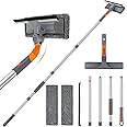 Window Squeegee Cleaner, 2 in 1 Window Washer Cleaning Kit with Extension Pole, Window Washing Equipment with Bendable Head, Glass Cleaning Tools for Indoor/Outdoor High Window