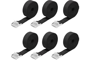 GOTFUN 6 Pcs Ratchet Tie Down Straps, 1M x 25mm Heavy Duty Lashing Straps, Black Adjustable Retaining Straps Tensioning Belts for Trucks, Cargo, Motorcycle, Trailer, Luggage, Bearing capacity 250kg