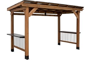 Backyard Discovery Saxony XL 100% Cedar Wood BBQ Gazebo | Hardtop Outdoor Shelter for Garden and Patio | Barbecue & Grill Party | Steel Roof | Weather Resistant | Powerport | 3.7m x 1.9m (12ft x 6ft)