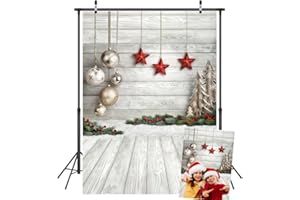 LYWYGG 5x7FT Fondo de Fotografía de Navidad Fondo de Tablero de Madera Blanco Fondo de Estrellas Fondo de Fotografía de Niños Decoración de Navidad CP-283