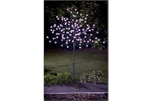 Homme Concept - 4ft Solar Powered LED Cherry Blossom Tree with Metal base and pegs, Artificial Trees Outdoor, Solar Garden Ornaments, Solar lights Outdoor, Garden Decoration Pathway Lights. (Pink)