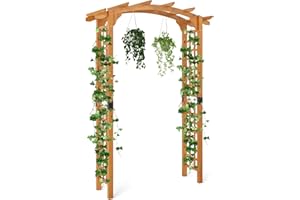 TANGZON Solid Wood Garden Arch, 215 cm/229 cm Outdoor Pergola Arbour with Hanging Roof & Side Trellises, Decorative Wedding Party Archway for Patio Yard Lawn (Arched Hanging Roof, 160 x 60 x 229cm)