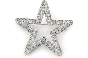 Avalaya Silver Plated Clear Austrian Crystal Open Layered Star Brooch - 40mm Across