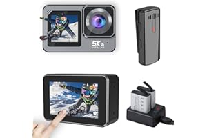 XILECAM Action cam 5K Anti-shake（EIS） Fotocamera Subacquea con Doppio Schermo e con Touchscreen WiFi Telecomando e Microfono Senza Filo Inclusi Gli Accessori