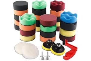 SPTA 34Pcs Éponge De Polissage Auto Polisseuse Voiture Kit avec M14 Drill Kit d'Adaptateur + Disque de Polissage + Brosse De Nettoyage pour RO/DA Double Action Polisseuse