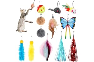 QUOZUO Pack of 12 Interactive Cat Toy Feather, Replacement Toy with Bell, Cat Angel Replacement Feathers Pendant Feathers Cat Toy for Cat