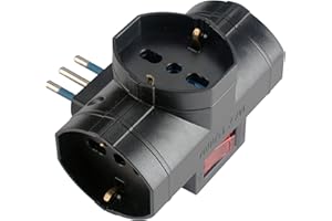 POLY POOL - PP2385.1X Adattatore Presa Multipla Multisize SalvaSpazio - Adattatore Spina Italiana 16A e Tripla Presa Schuko Pluristandard P40 10A-16A - Adattatore Multipresa con Interruttore Sicurezza