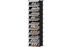 HOMIDEC Meuble à Chaussure 10 Niveaux pour 20 Paires, Rangement pour Entrées, Chambres et Couloirs, Noir