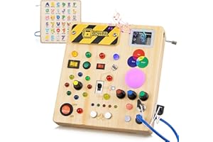 KONIJIWA Giochi Montessori 1 anno per Bambini Montessori Busy Board Giochi Legno con 13 Interruttori e 24 luci LED Giochi Sensoriali Giocattolo sensoriale di apprendimento Adatto per 1 2 3 4 anni Bambin