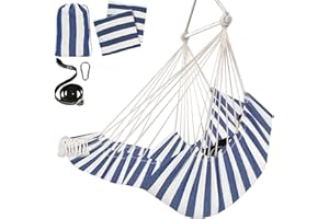 Chihee Hammock Chair Hanging Chair with Foot Rest 2 Cushions Max 550lbs Robust Metal Spreader Bar Collapsible Easy Storage Soft Cotton Swing Chair Strong Strap Iron Carabiner Side Pocket Included