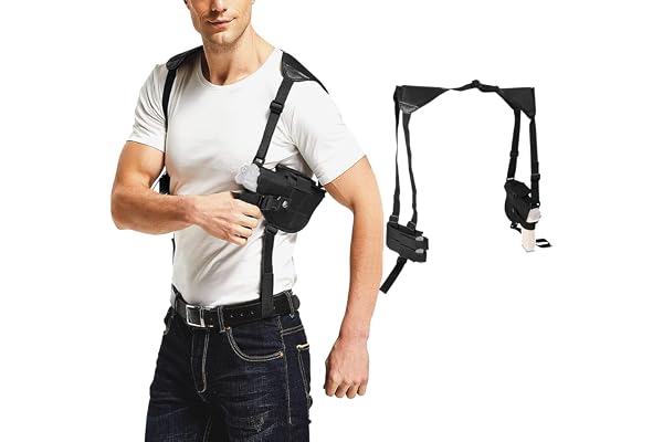ZONSUSE Holster Epaule,Vertical Épaule Holster,Etui à Pistolet Dissimulé, Sangle Réglable avec Poches pour Magazines pour Pistolet Airsoft Police Entraînement Autodéfense Chasse