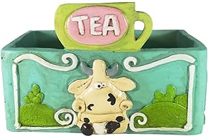 Paolo Chiari Porta Tea Mucca Alice, 2 Scomparti, Porta Infusi in Marmoresina Dipinta a Mano, Verde, 11x6x10 cm