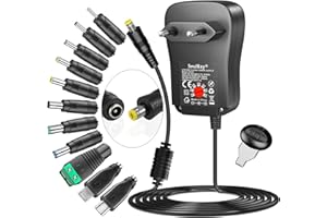 SoulBay 41 W uniwersalny adapter AC/DC zasilacz sieciowy z 11 końcówkami, zawiera wtyczkę USB-C i micro USB do 6 V / 9 V / 12 V / 15 V / 18 V / 20 V / 24 V elektronika domowa i taśmy LED - maks. 2000 mA