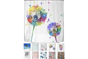 ‎ARTENEUR arteneur® - Bunte Pusteblume - Anti-Schimmel Duschvorhang 180x200 - Recycelt mit Öko-Tex Standard 100 - Beschwerter Saum, Blickdicht, Wasserdicht, Waschbar, 12 Ringe & E-Book mit Reinigungs-Tipps