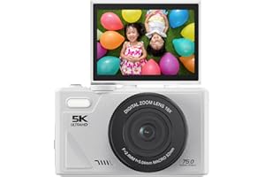 SXHLSELLER Fotocamera Digitale HD e 75 MP 5K 18x Zoom Digitale - Camera da Vlogging WiFi per Fotografia e Video, Autofocus, Schermo da 3 Pollici, 128 GB (non incluso), 1150MAH (BLACK) (WHITE)