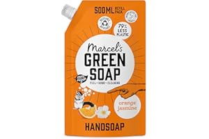 Marcel's Green Soap - Mydło do rąk, opakowanie uzupełniające, pomarańczowe i jaśminowe, opakowanie uzupełniające, w 100% przyjazne dla środowiska, w 100% wegańskie, w 97% biodegradowalne, 500 ml mydła