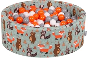 KiddyMoon 90X30cm/200 Palline ∅ 7CM Piscina di Palline Colorate per Bambini Tondo Fabbricato in EU, Volpe-Verde: Arancione/Grigio/Bianco