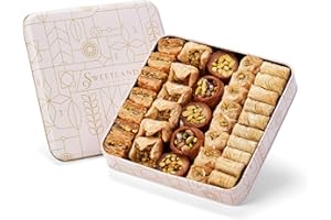 SWEET LAND Sweetland London Premium Pistachio Baklava Selection – 1 kg | Handmade Traditional Lebanese Baklava Treat Selection | Great Gift for Ramadan, Mother's Day, Easter, & Eid | UK Made | Tin Gift Box