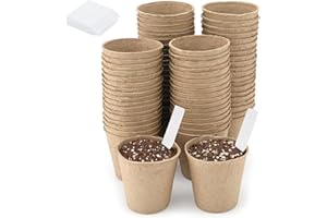 KINGLAKE 100 Pièces 6CM Pot de Culture pour Semis, Peti Pot pour Plantation, Godets de Rempotage, avec 100 5x1 cm Etiquette Plante - pour Jardin, Potager, Serre