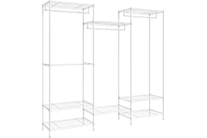 SONGMICS Armario de Ropa, Armario de Metal con Estantes Ajustables, Barras para Colgar y Ganchos, Duradero, Perchero Separable, Blanco Nube LGR431W01