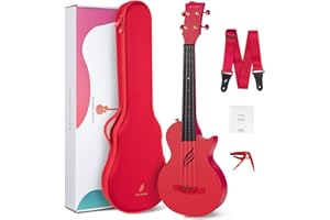 Ukulele Concerto Enya Nova U 23 pollici Ukelele Kit per Professionale e Principianti con tutto il corpo in Fibra di Carbonio,Borsa Imbottita,Tracolla,Capotasto,Corde di Scorta(rosso)