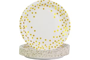 AHPYEUHK Piatti Carta 50 Pezzi Stoviglie per Feste 17,8cm Usa e Getta Rotondi Piatti in Carta per Compleanno, Festa, Matrimonio (Oro bianco)