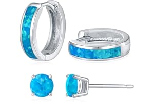 LANE WOODS Opal Stud Hoop Earrings Set: Hypoallergenic Small Hoops Earrings for Women Girls Sensitive Ears