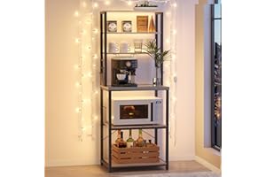 VASAGLE Étagère de Cuisine, Étagère pour Machine à Café, 6 Étagères et 6 Crochets, pour Four à Micro-Ondes, Cadre en Acier, Style Industriel, 40 x 60 x 167 cm, Gris et Noir KKS024B02