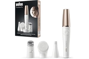 Braun FaceSpa Facial Epilator for Women, Hair Removal with Facial Cleansing Brush Head, Toning Head & Charger Stand, Wet & Dry, SE911, White/Bronze