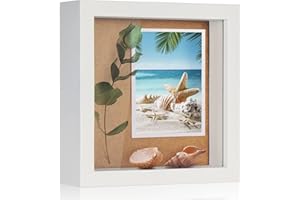 TJ.MOREE Small Shadow Box Frame 5 x 5 Shadowbox Display Case Wooden Picture Frame with Glass Wedding Memorabilia Medals Photos for Wall And Tabletop (Bianco)