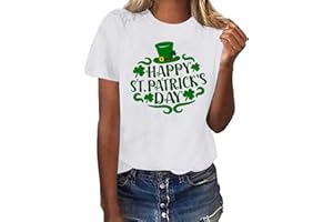 NQYIOS Women St Patricks Day Shirt Shamrock Clover Graphic Print Short Sleeve Crew Neck Tee Tops Ladies Summer Shirts Irish Gifts T-Shirt Funny Ireland Leprechaun Tshirt Saint Paddy Day Blouse UK Size