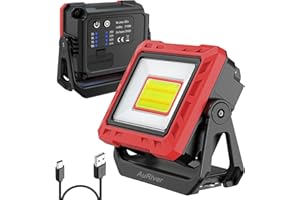 AuRiver Lampada da Lavoro, 2000 lumen, Super Luminose, lampada da Officina, Lampada di Ispezione con Power Bank Ricaricabile, per Garage, Campeggio (Rosso2)