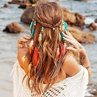 Indisches Feder-Stirnband Boho – Tribal-Kopfschmuck Mit Federn & Perlen, Verstellbar, Für Festival, Party, Frauen & Mädchen
