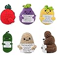 YUUTIAL Funny Crochet Positive Gifts,6 Pieces Cute Knitted Doll with Positive Card Emotional Support Gifts Cheer up Gifts for Adult Lovers(Positive Poo,Potato,Tomato,Eggplant,Pineapple,Cucumber)
