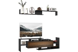 HOMCOM Mobile TV con Mensola a Muro, Ripiani Aperti e Armadietto in Legno, Mobile TV Moderno per Soggiorno e Camera da Letto, Nero e Marrone