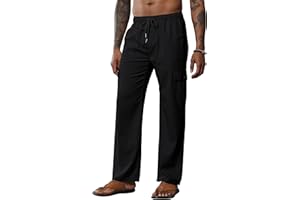 Breampot Męskie spodnie lniane Długie lekkie letnie spodnie Bawełna Cargo Loose Casual Spodnie ze sznurkiem