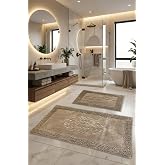 Pamukkent S&uuml;per Emici 2'li%100 Pamuk Ultra L&uuml;ks Banyo Paspası Seti 60x100 cm ve 50x60 cm (Koyu Kahverengi)