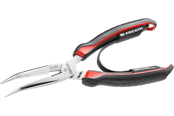 FACOM 183A.20CPE Pince demi-ronde bec long effilé, Rouge/Noir, 200 mm