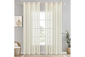 EMEMA Set di 2 Tende in Voile Trasparente per Soggiorno Moderno - Tenda in Lino Con Occhielli 140 x 225cm Bianco Avorio